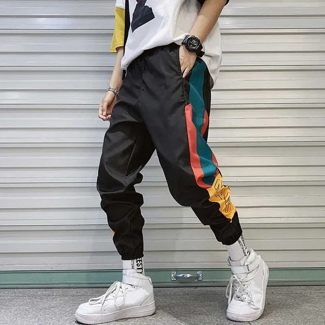 Hip Hop Joggers Men Letter Ribbons Cargo Pants Pockets Track Tactical Casual Techwear Male Trousers Sweatpants Sport Streetwear