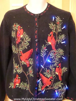 Horrible 2sided Light Up Ugly Xmas Sweater with Red Cardigals