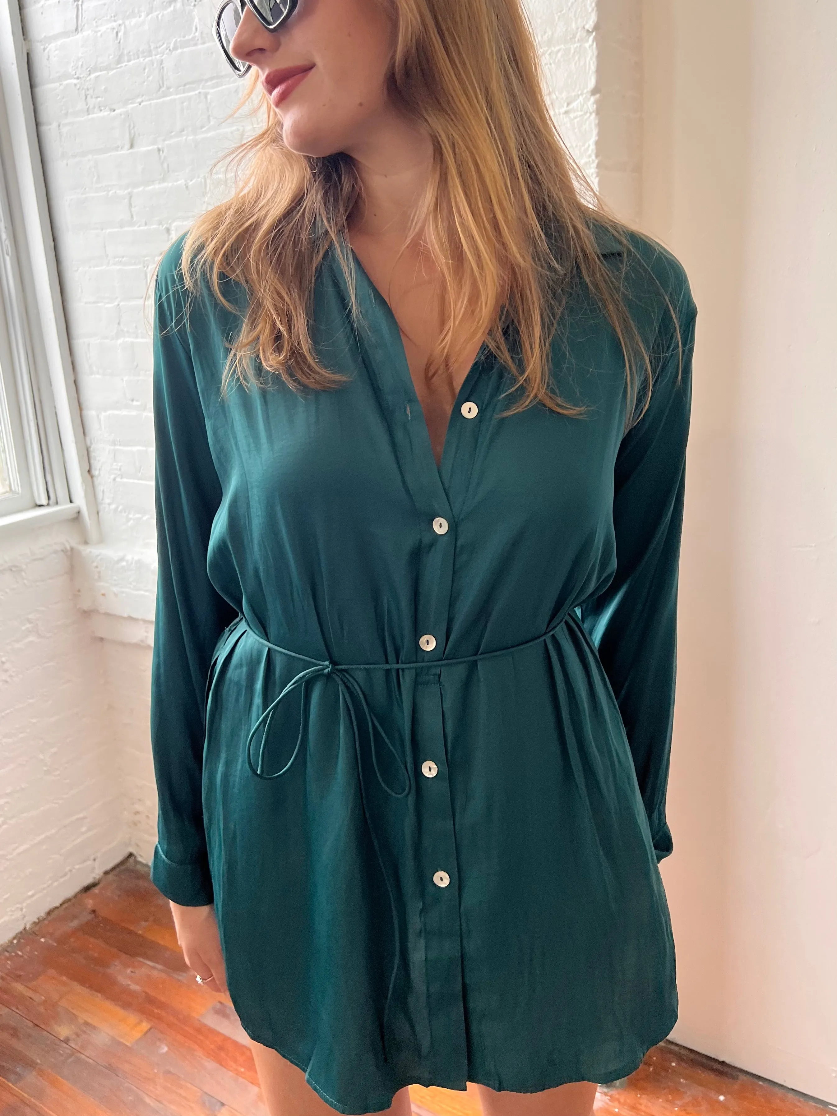 HUNTER SHIRT ROMPER IN PINE GREEN