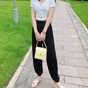 Ice-Cool Jelly Pants Solid Colored INS Women Summer Thin Casual Office High Waist Colourful Long Loose Pants