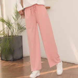 Ice Silk Wide Leg Pants Women High Waist Drape Student Straight Thin Slim Look Pants