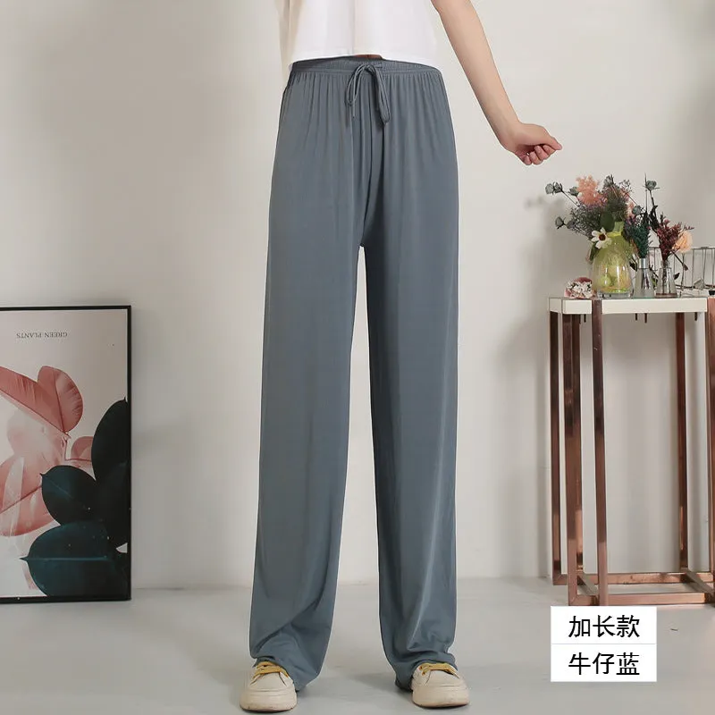 Ice Silk Wide Leg Pants Women High Waist Drape Student Straight Thin Slim Look Pants