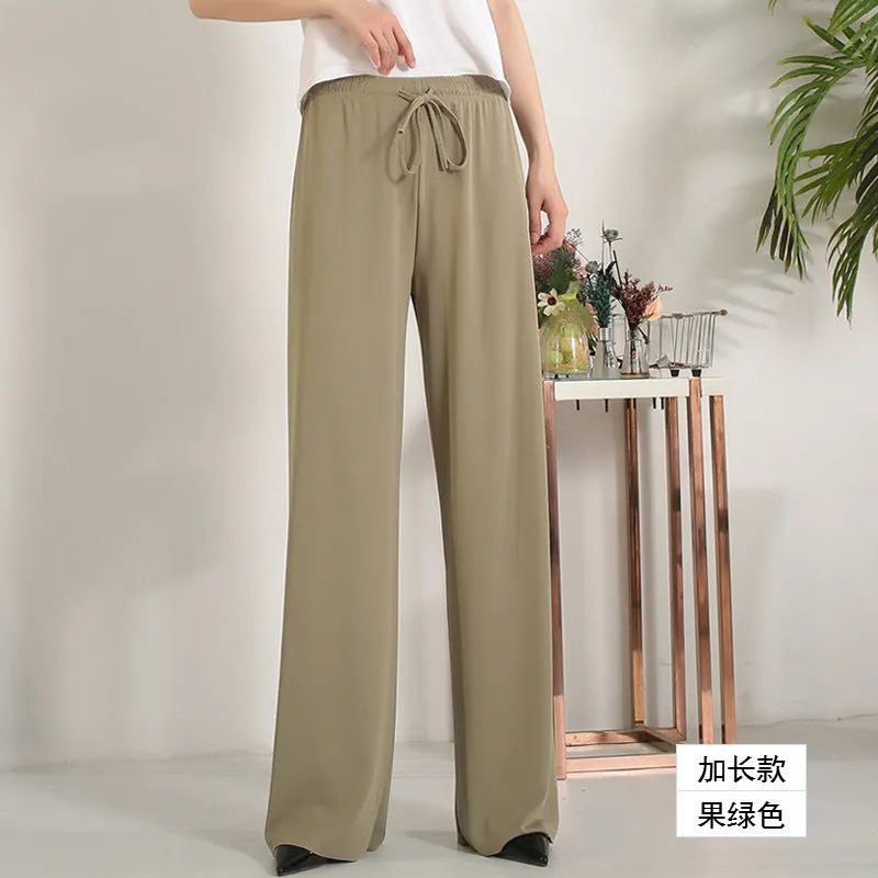 Ice Silk Wide Leg Pants Women High Waist Drape Student Straight Thin Slim Look Pants