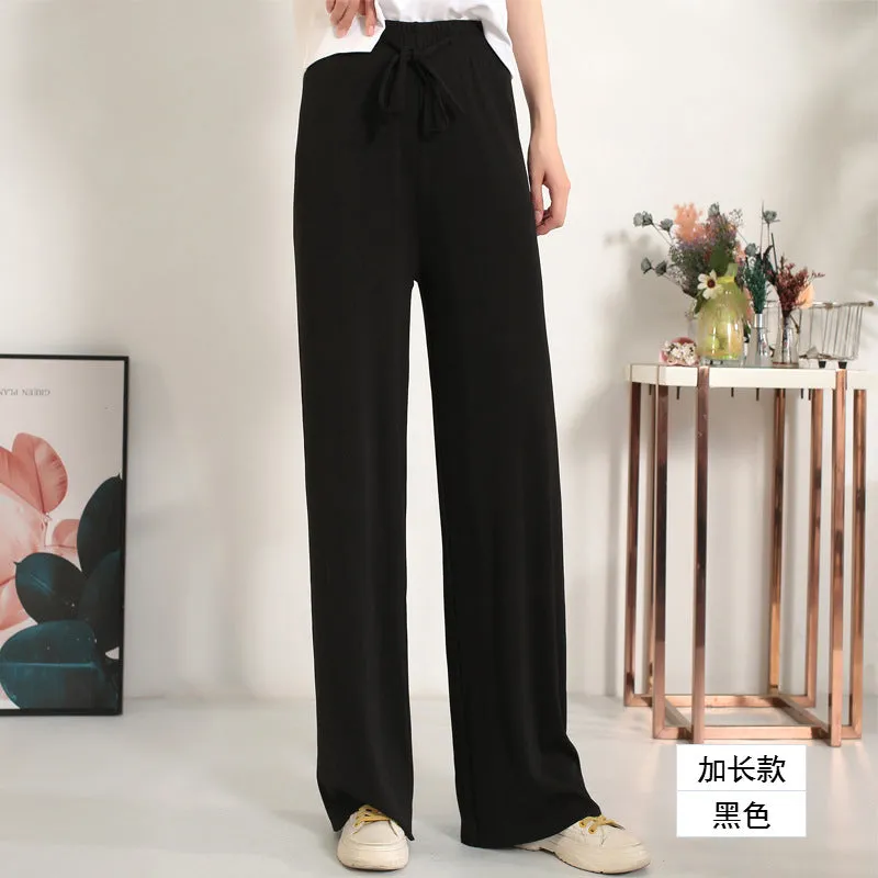 Ice Silk Wide Leg Pants Women High Waist Drape Student Straight Thin Slim Look Pants