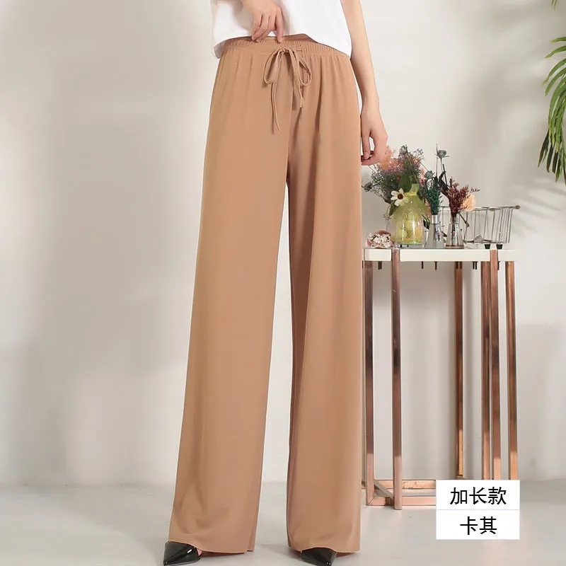 Ice Silk Wide Leg Pants Women High Waist Drape Student Straight Thin Slim Look Pants