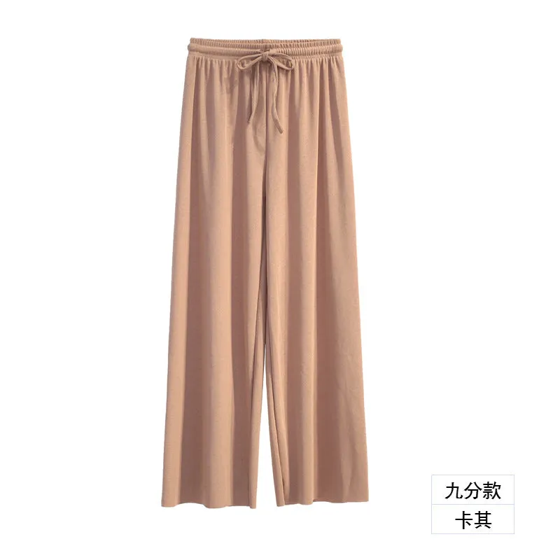 Ice Silk Wide Leg Pants Women High Waist Drape Student Straight Thin Slim Look Pants
