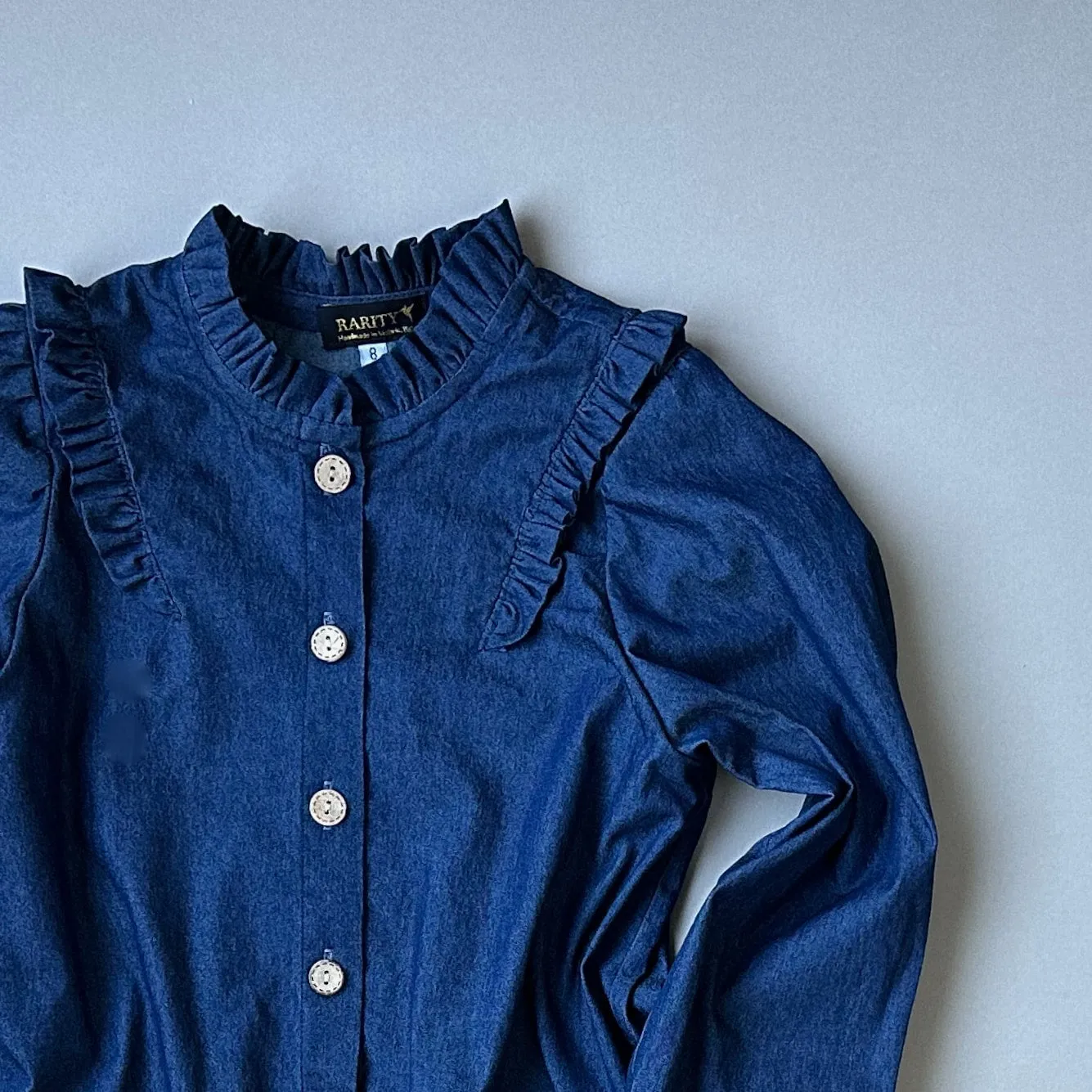 Indigo Lux stretch denim Button Up Blouse | MTO