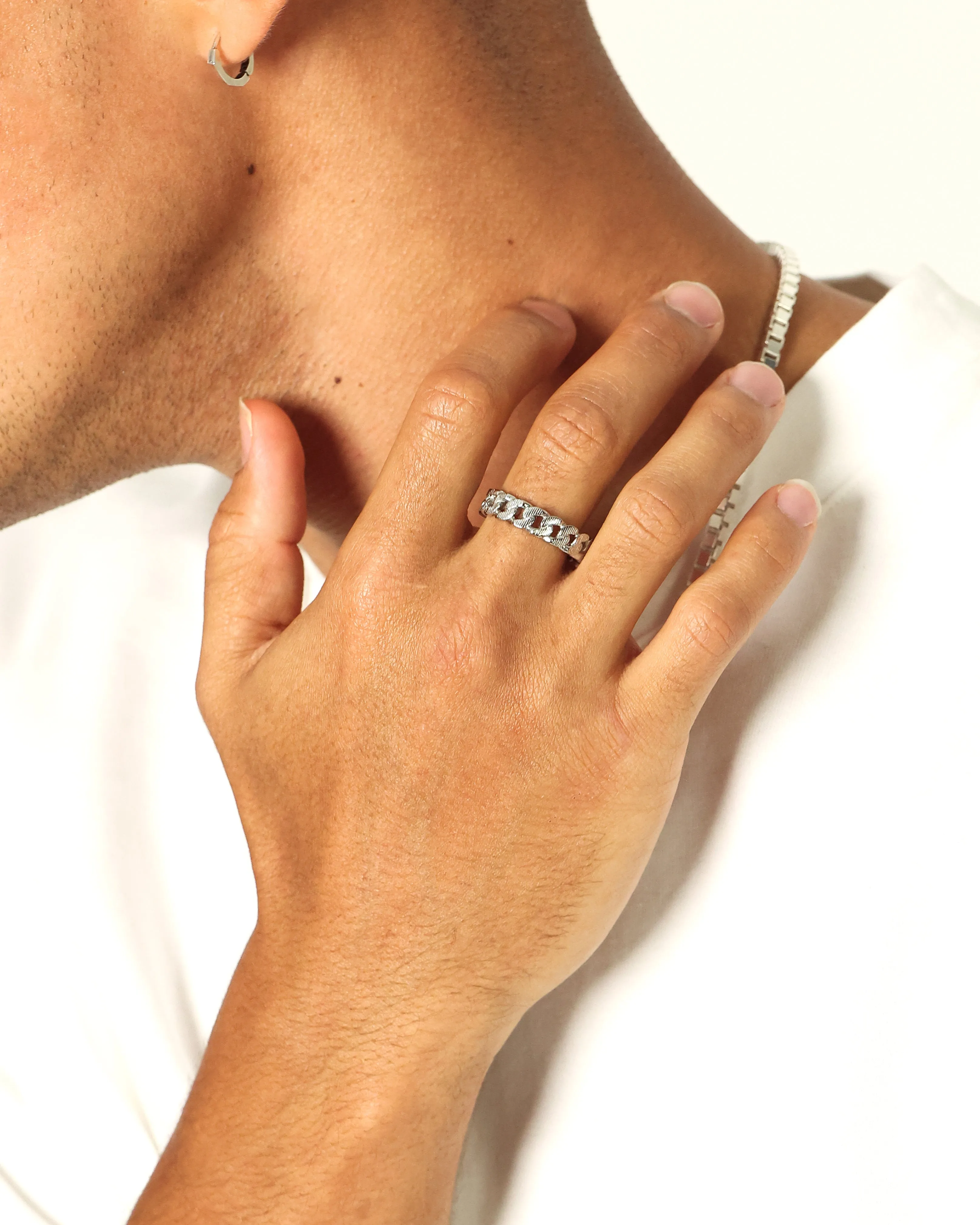 Infra Steel Cut Cuban Ring Stainless Steel