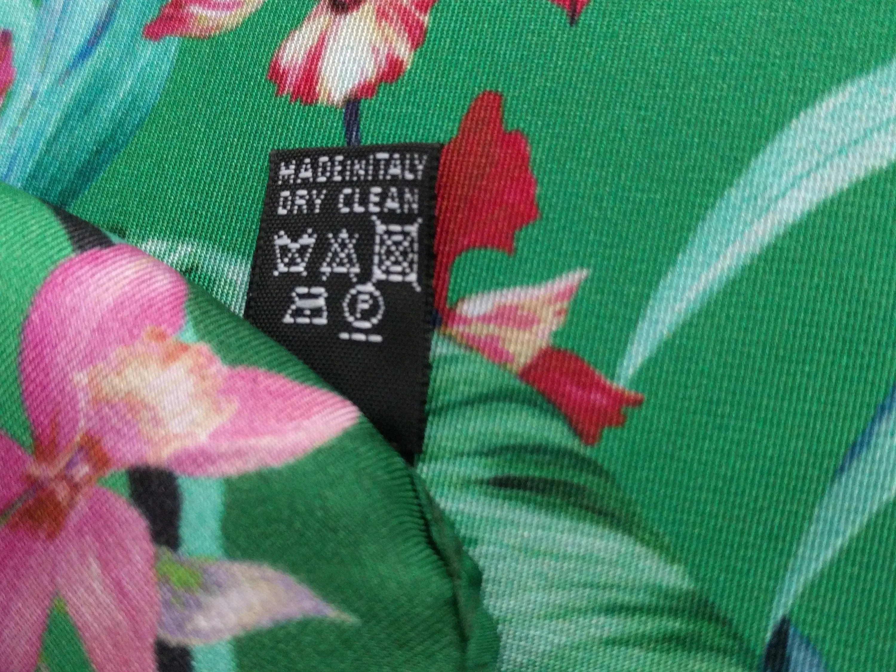Italian Silk Scarf – Small Green Como Silk Scarf, Red & Pink Accents, Made in Italy, 19.5" Square with Rolled Edges