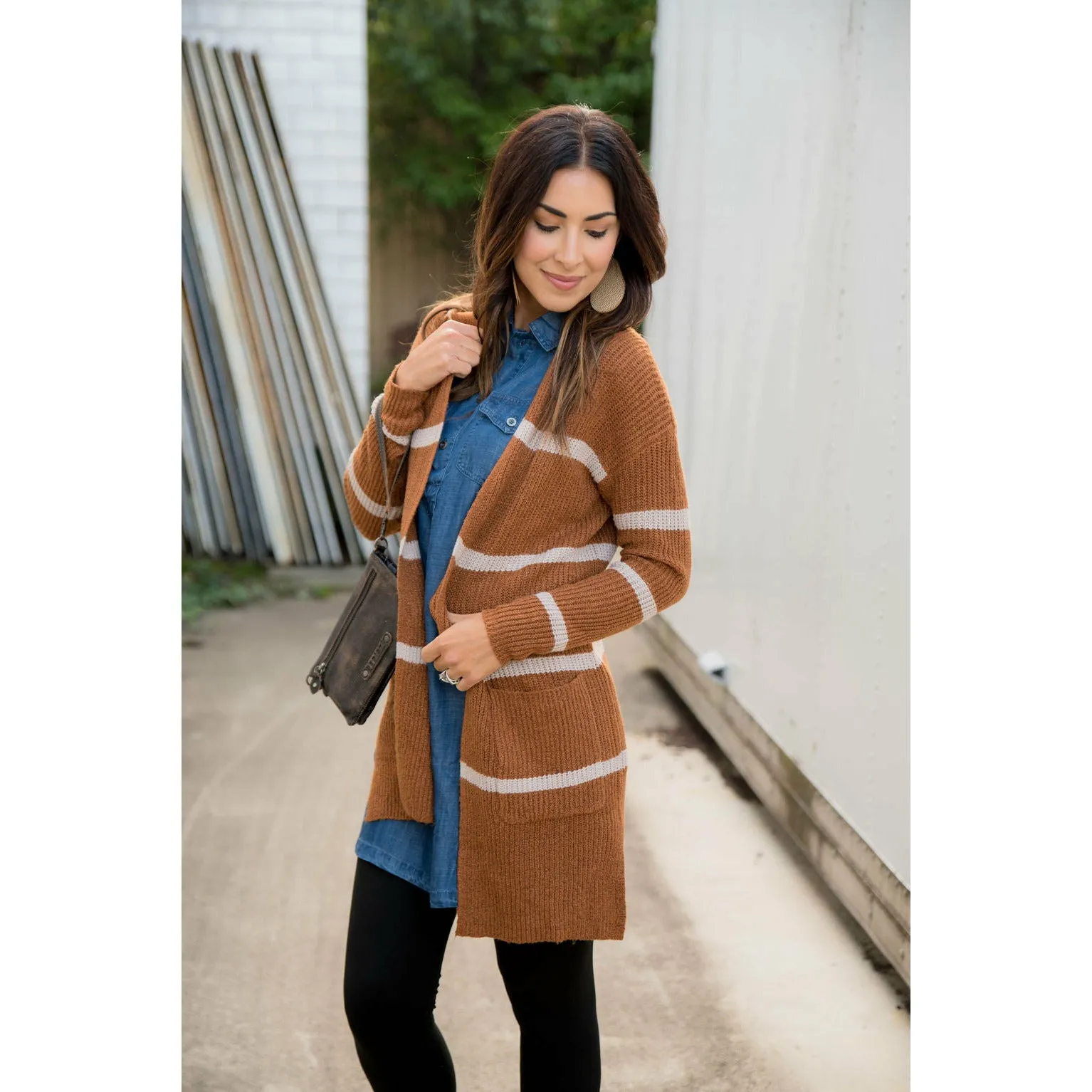 Ivory Striped Rugby Tunic Cardigan