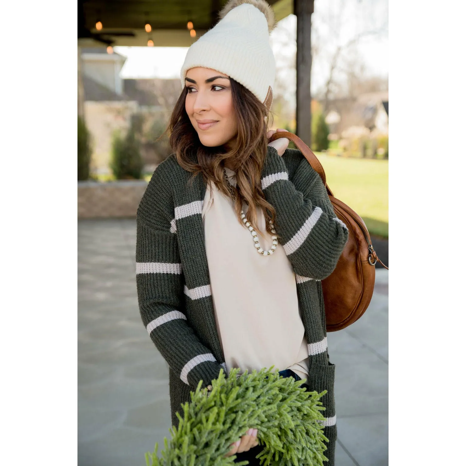 Ivory Striped Rugby Tunic Cardigan