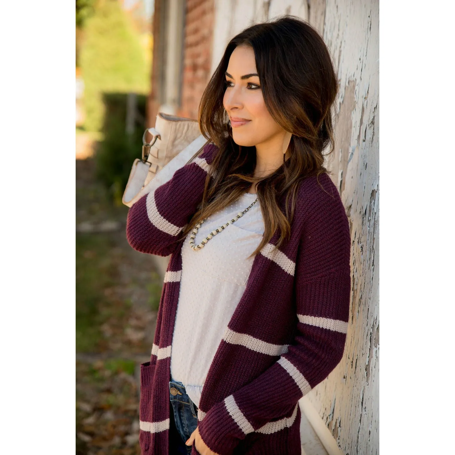 Ivory Striped Rugby Tunic Cardigan