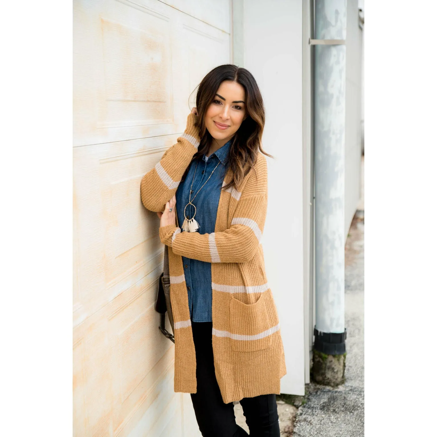 Ivory Striped Rugby Tunic Cardigan