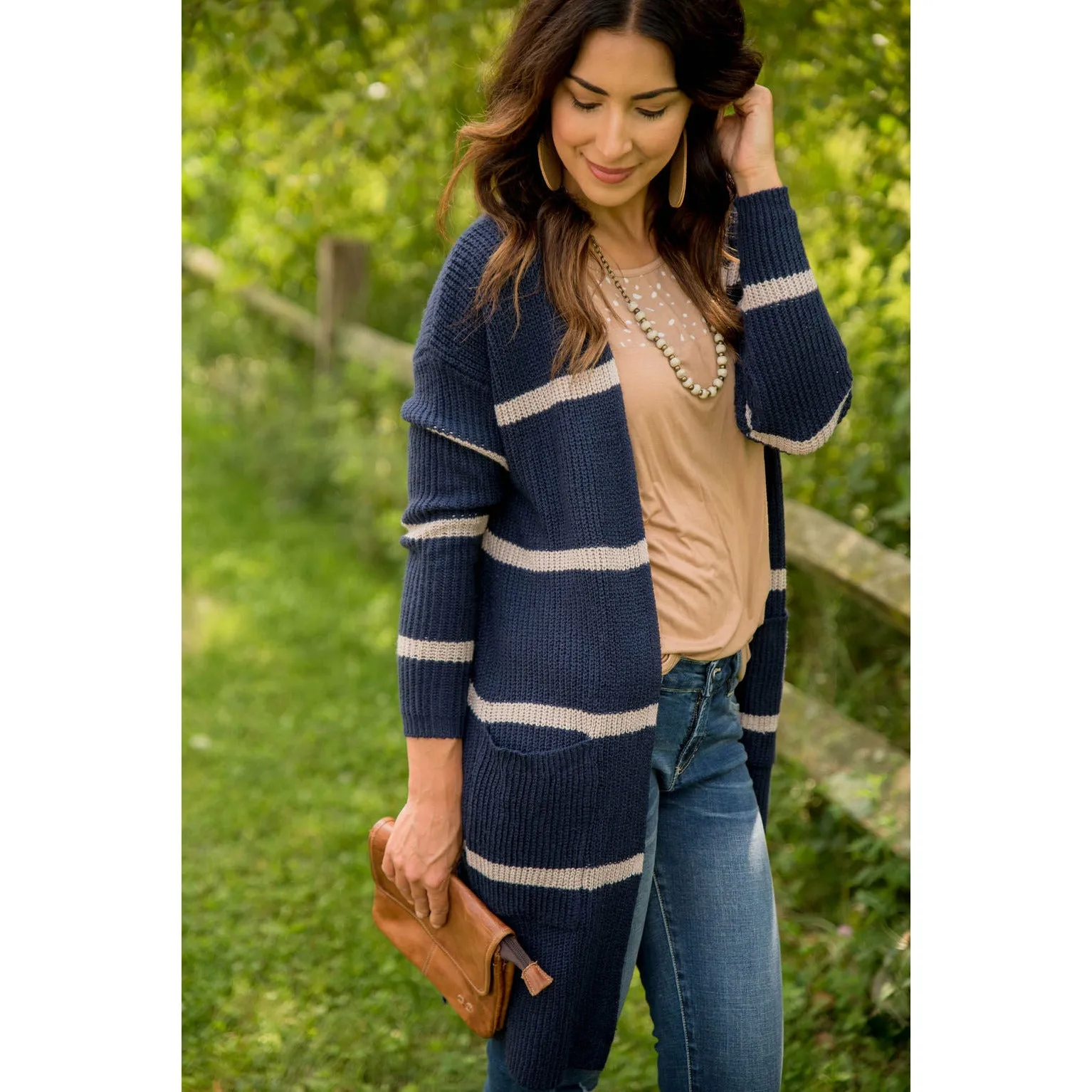 Ivory Striped Rugby Tunic Cardigan