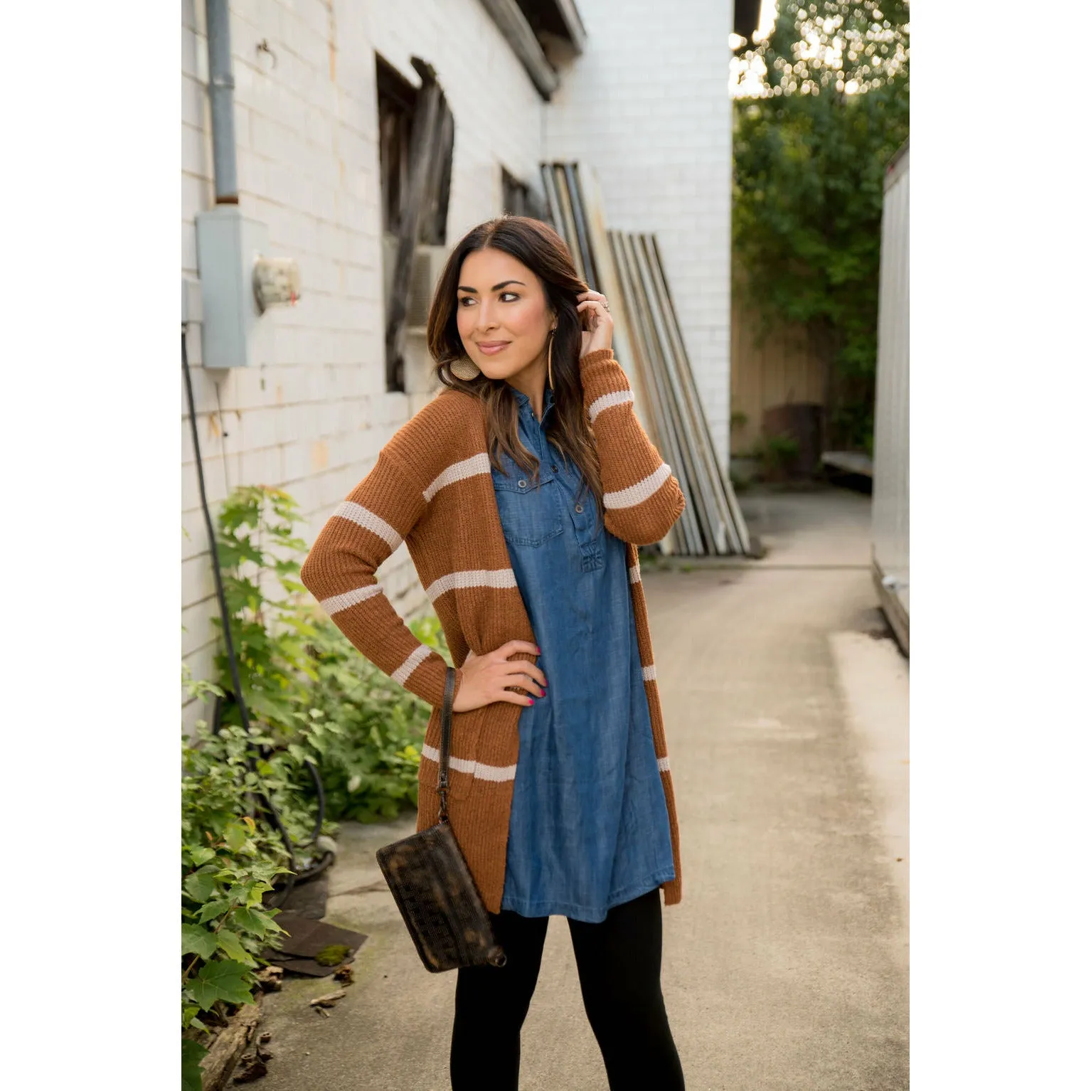 Ivory Striped Rugby Tunic Cardigan