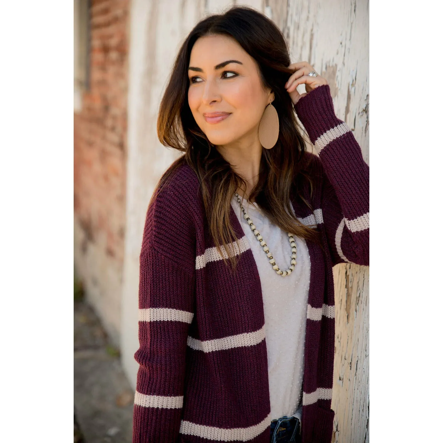 Ivory Striped Rugby Tunic Cardigan