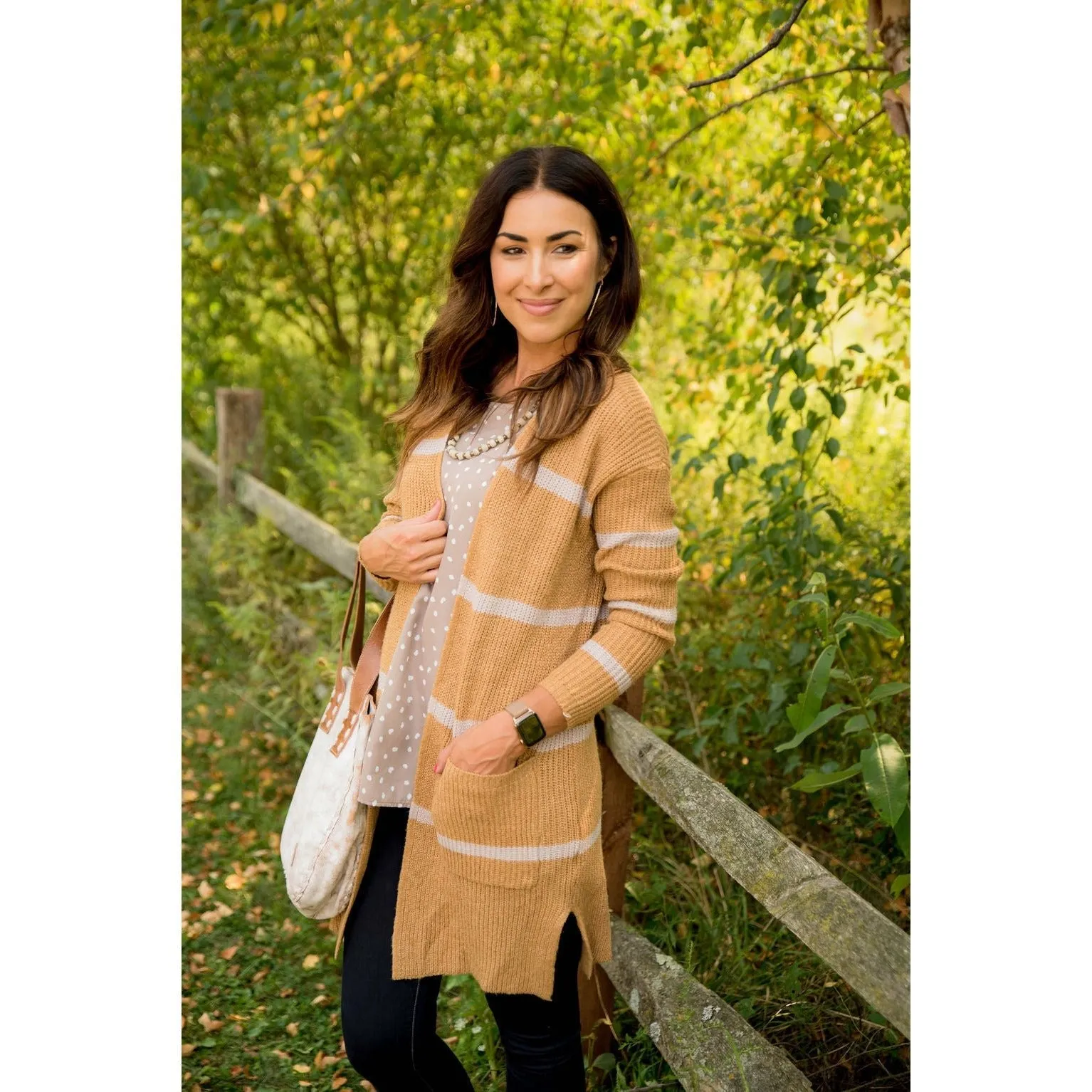 Ivory Striped Rugby Tunic Cardigan