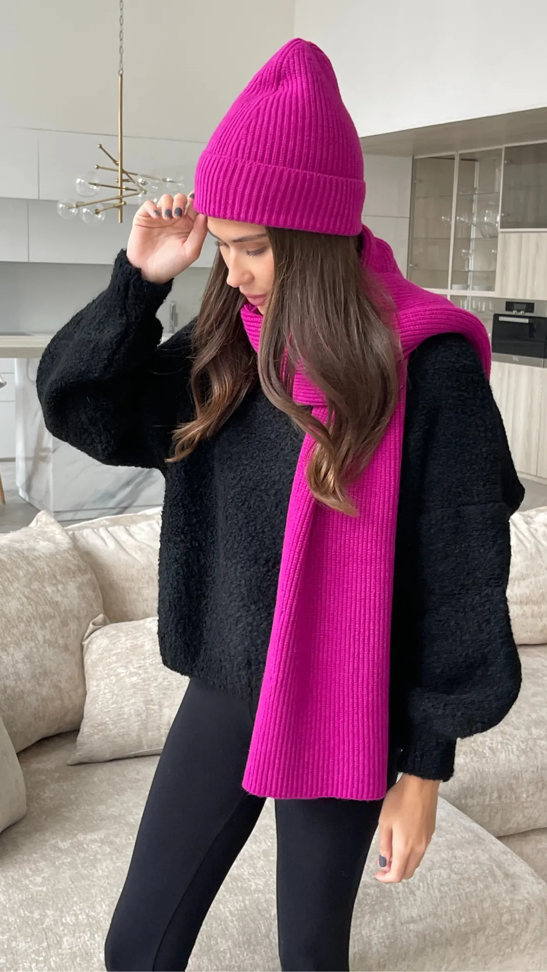 JANA KNITTED RIBBED SCARF - FUCHSIA
