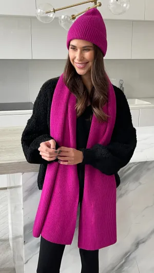 JANA KNITTED RIBBED SCARF - FUCHSIA