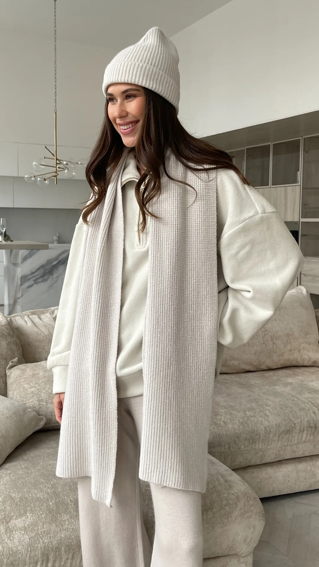 JANA KNITTED RIBBED SCARF - IVORY