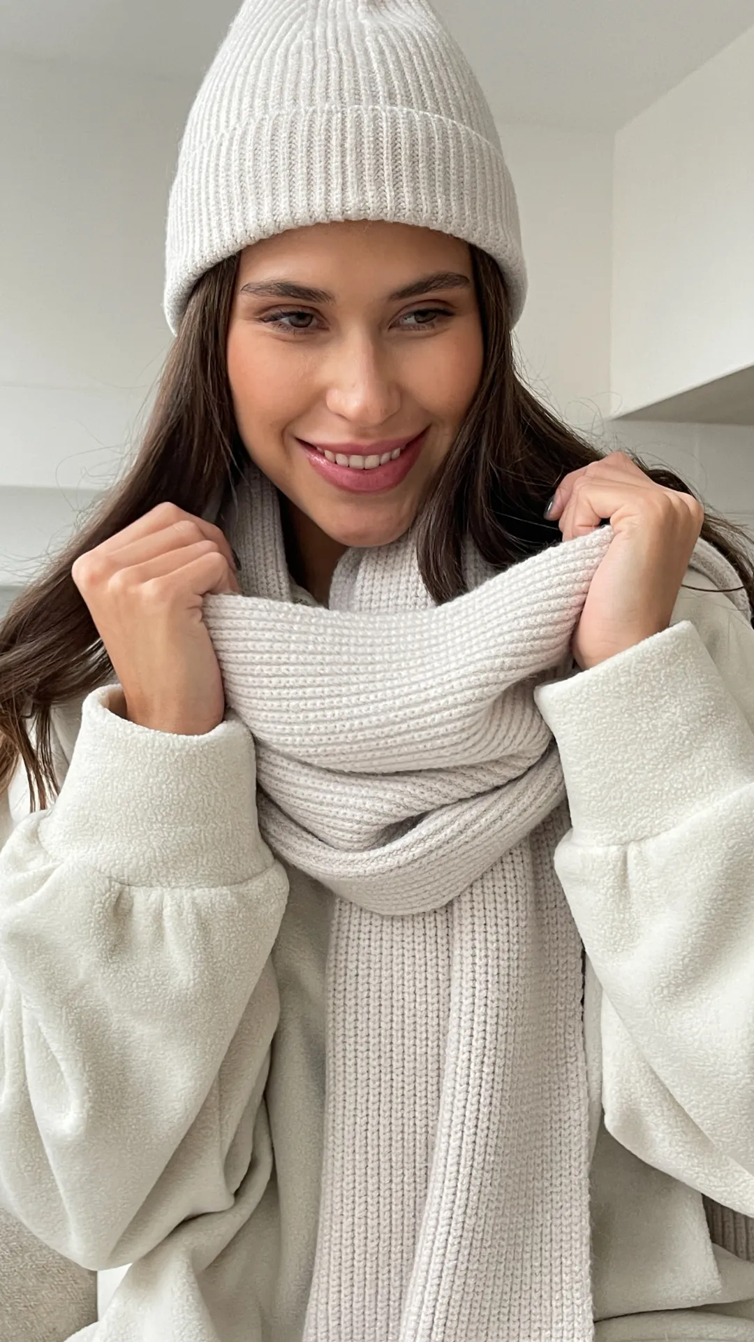JANA KNITTED RIBBED SCARF - IVORY