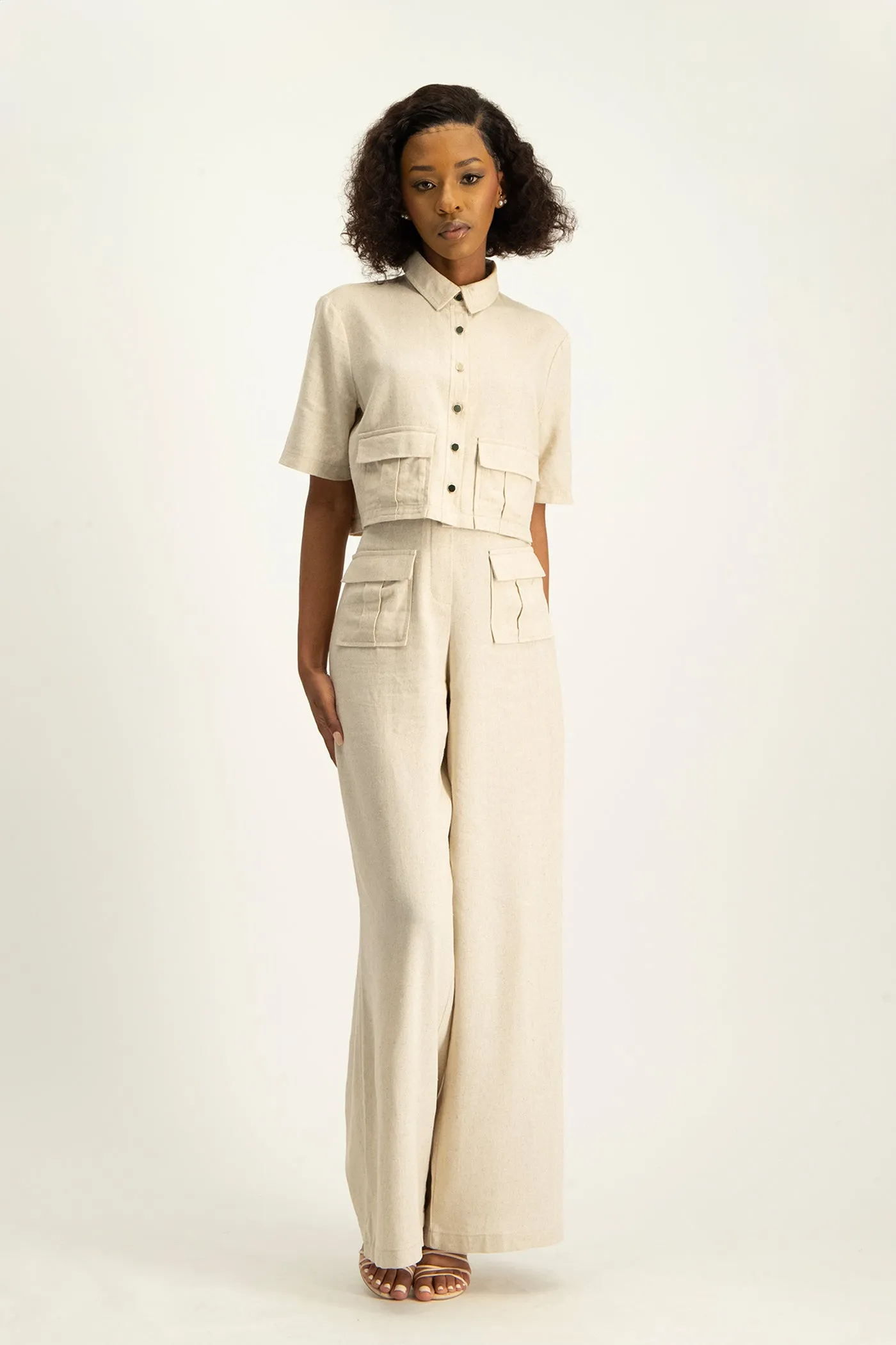 Kai High Waist Linen Pant - Beige