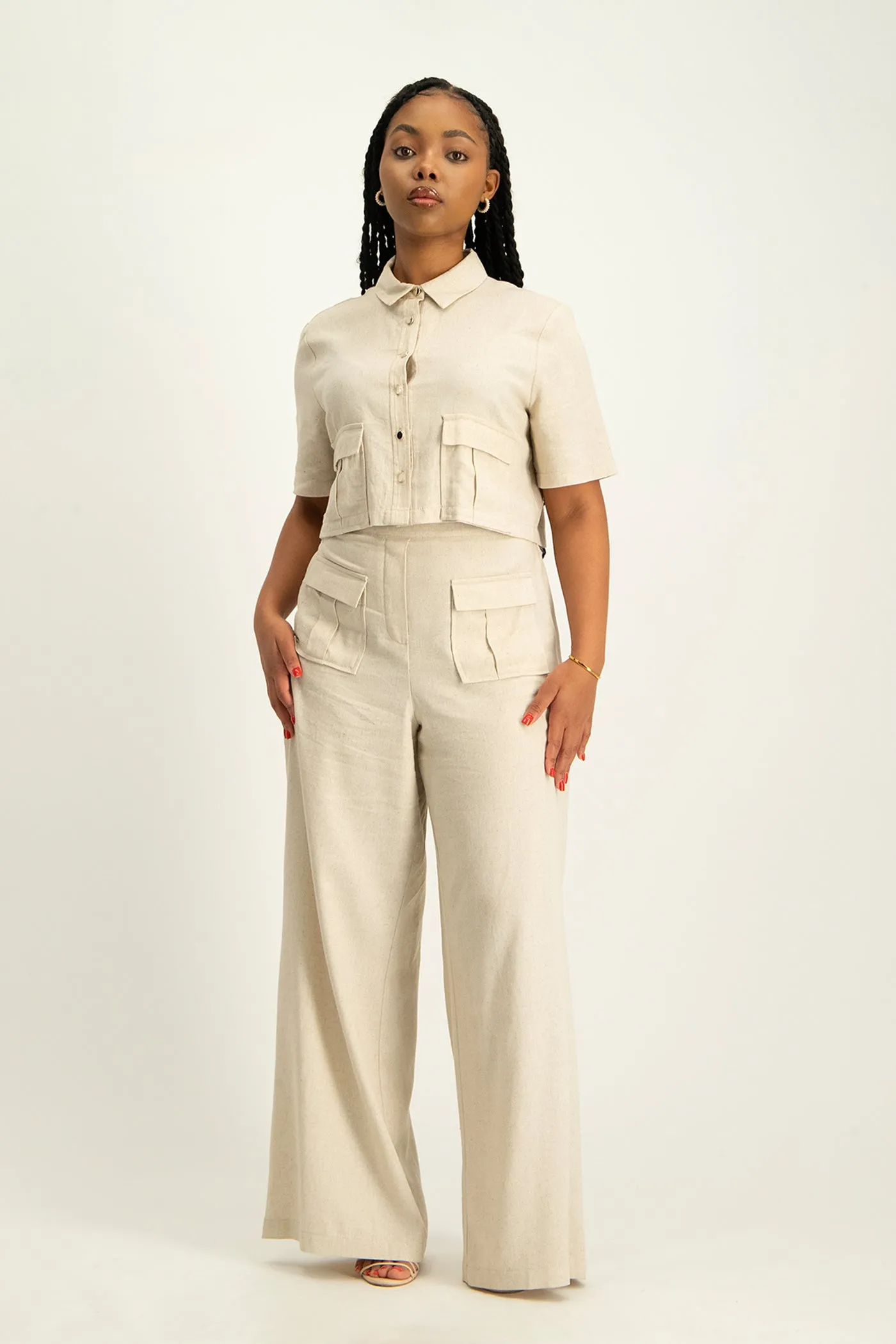 Kai High Waist Linen Pant - Beige