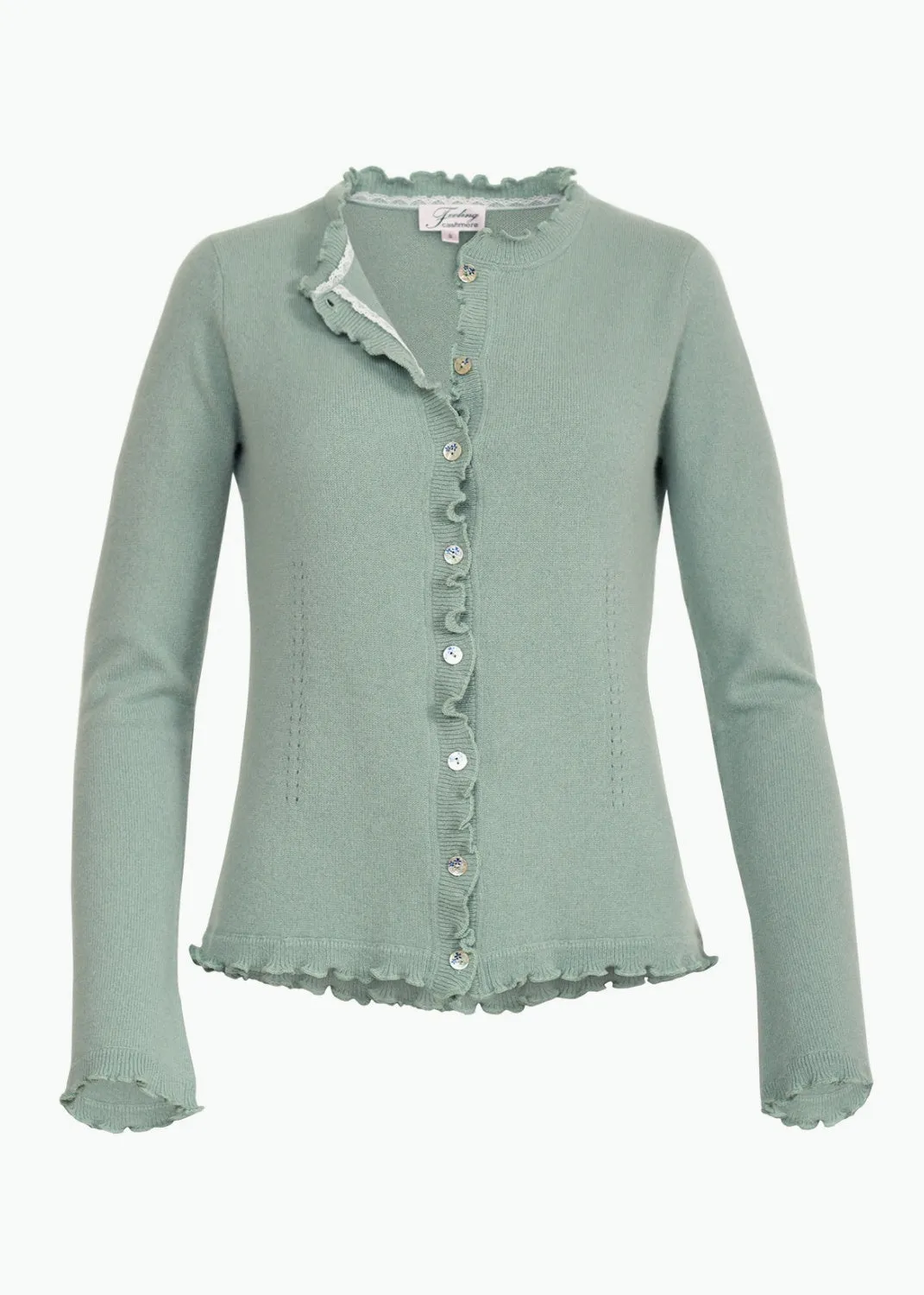 Kashmir cardigan med utsökt finish - Celadon green