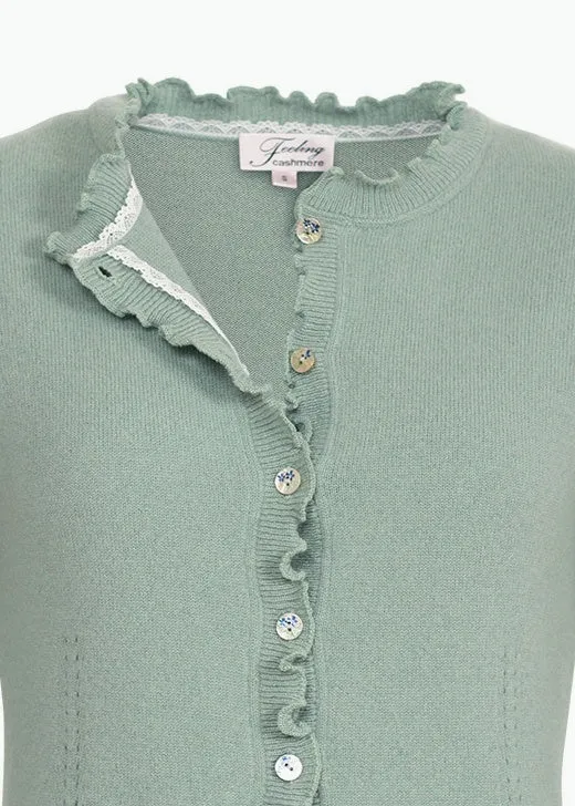 Kashmir cardigan med utsökt finish - Celadon green