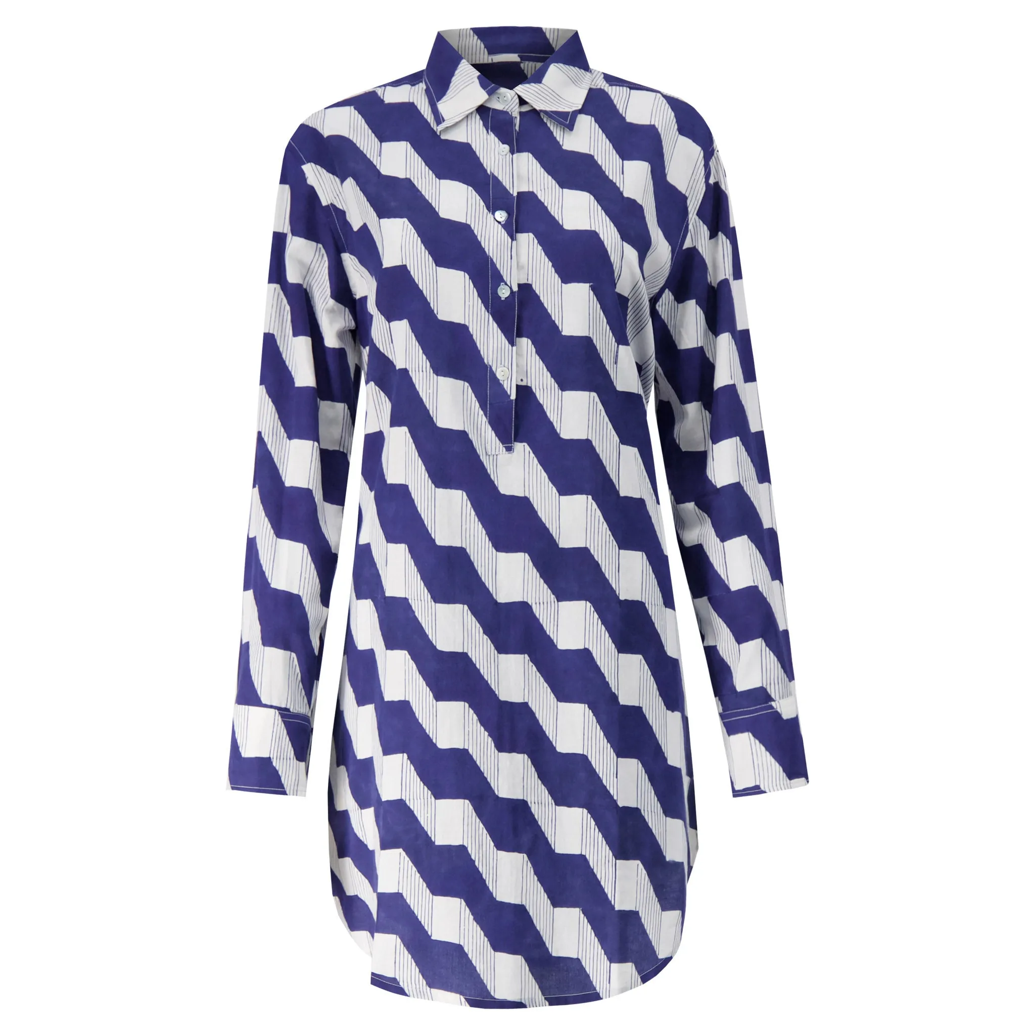 Katherine Shirt Dress in Navy Zigzag
