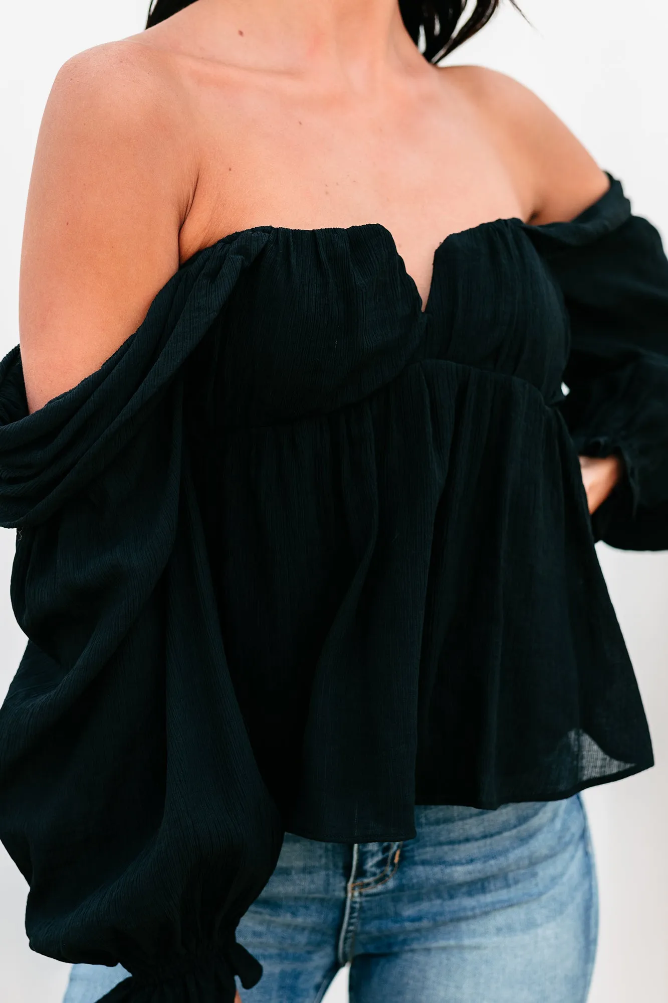 Kathryn Off The Shoulder Long Sleeve Top (Black)