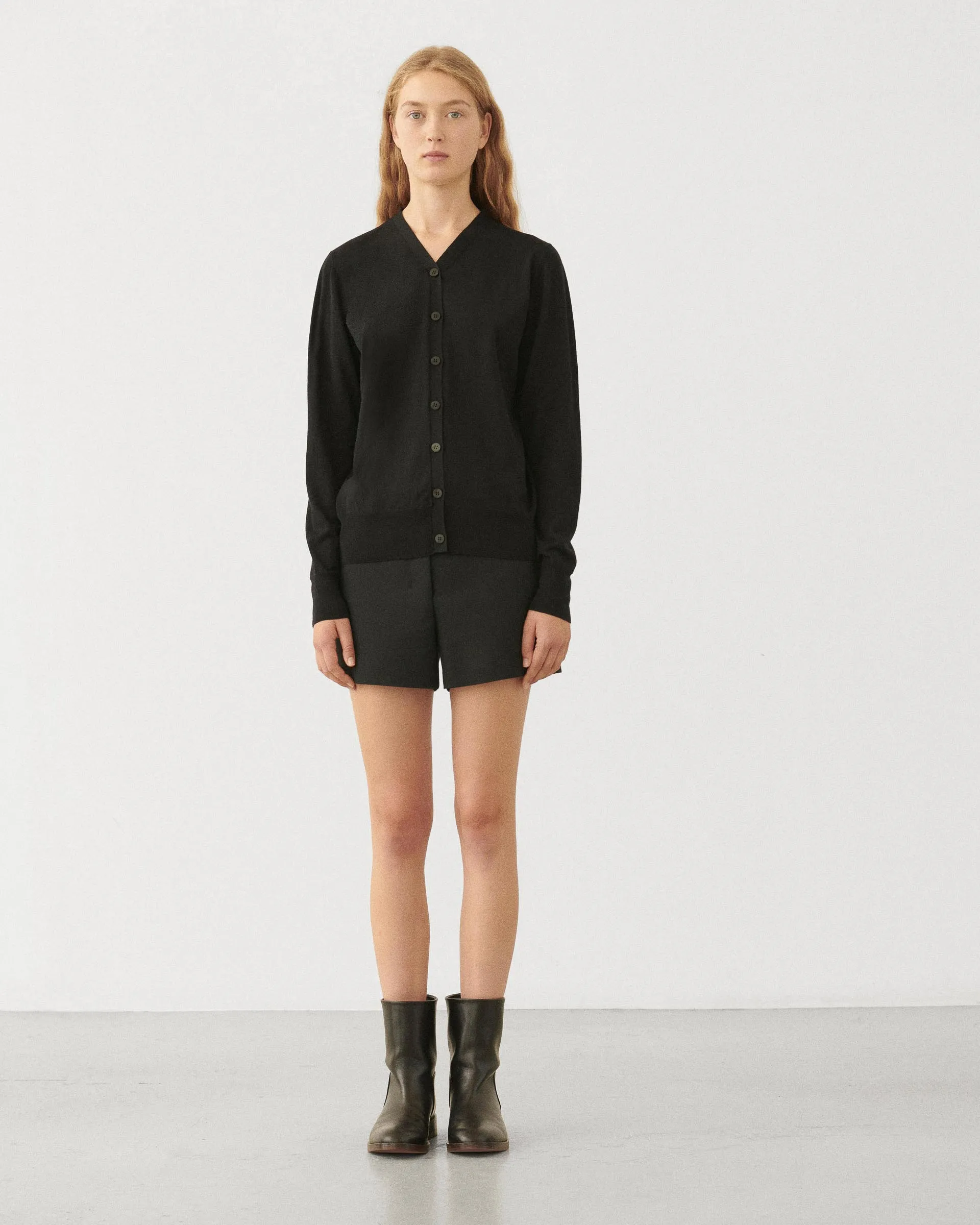 Katie Cardigan in Merino Wool, Black