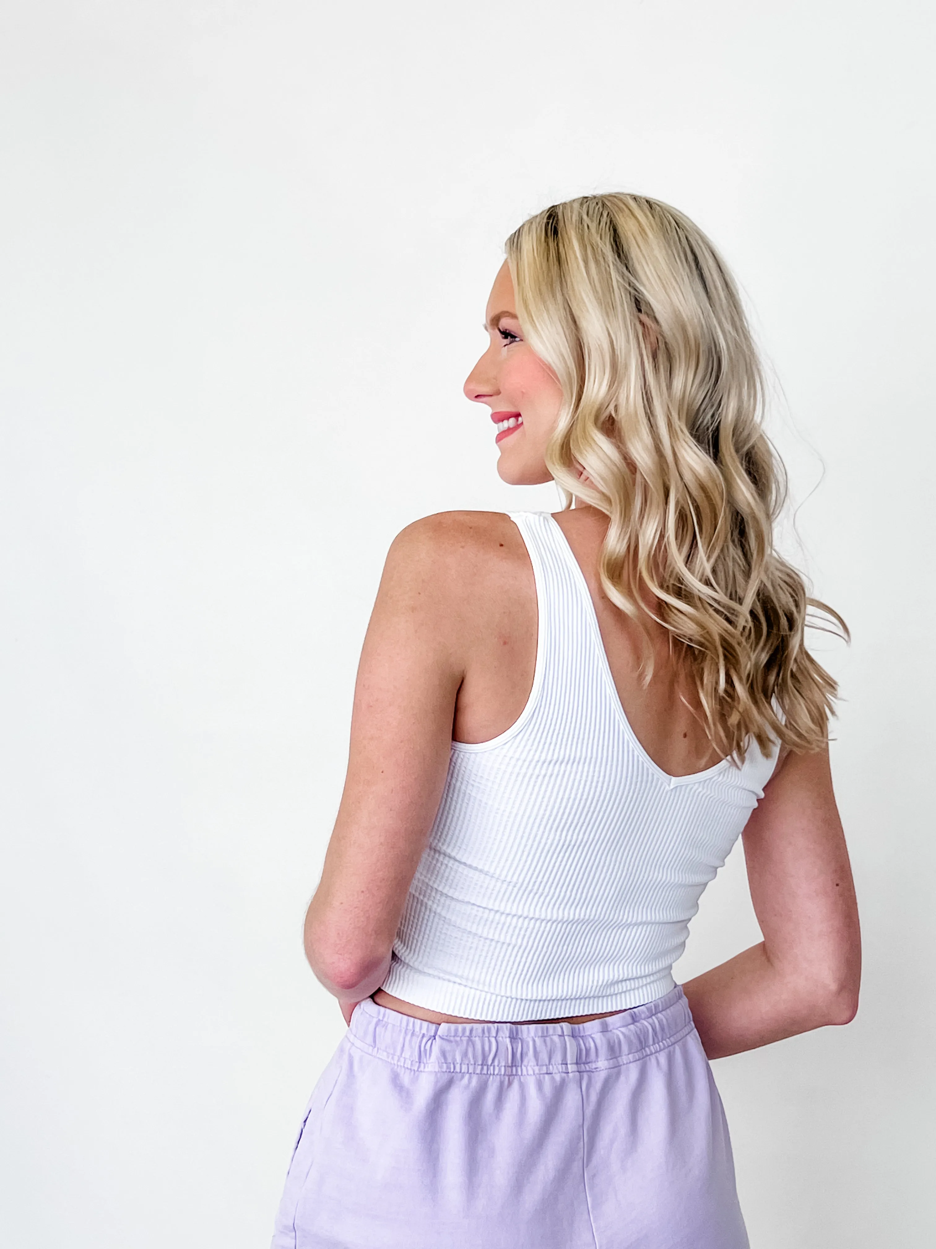 Kelli - Reversible Ribbed Crop Top (White)
