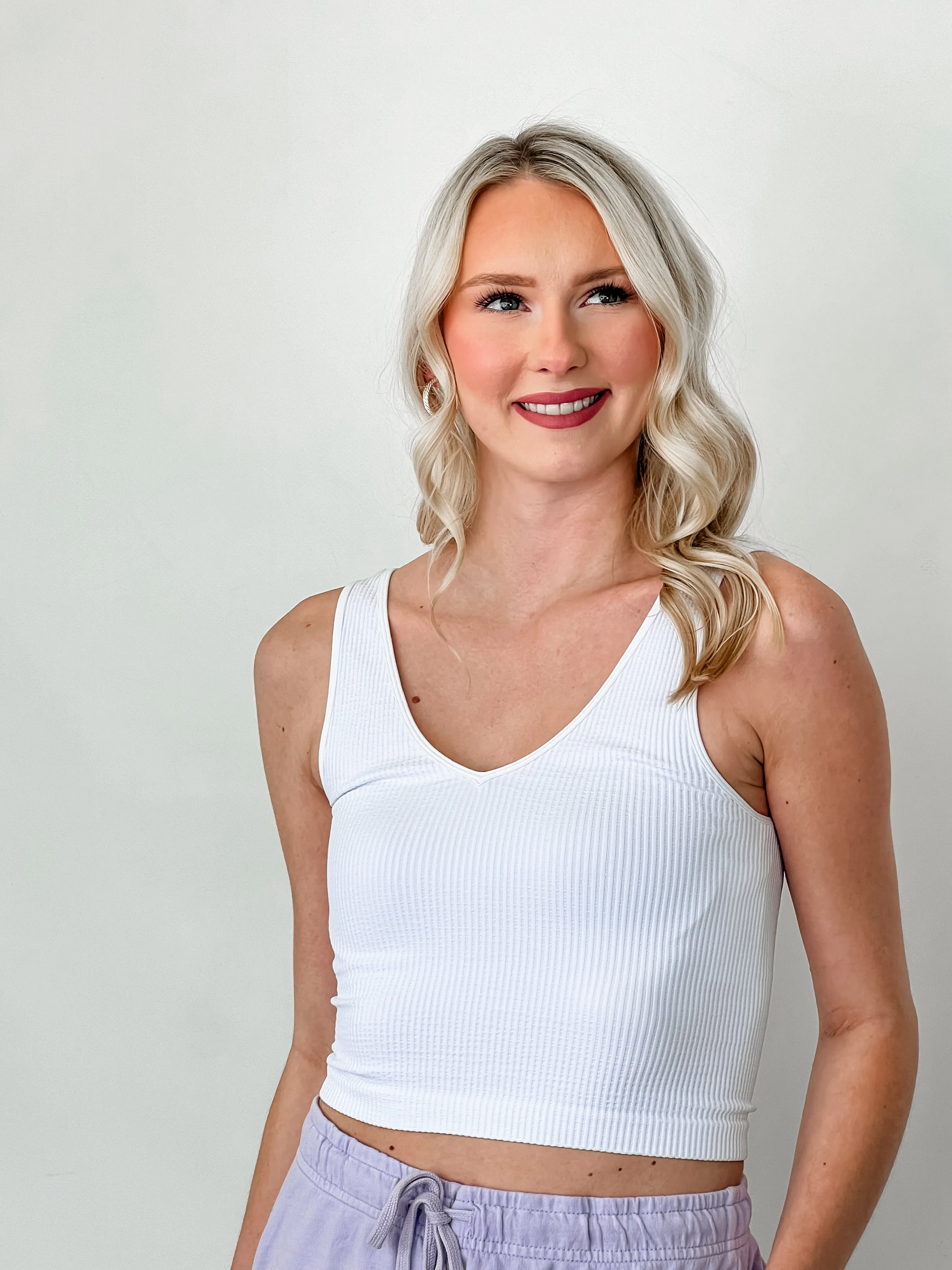 Kelli - Reversible Ribbed Crop Top (White)