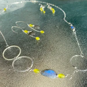 Labradorite, Yellow Jade and Sterling Silver Minimalist Layering Necklace