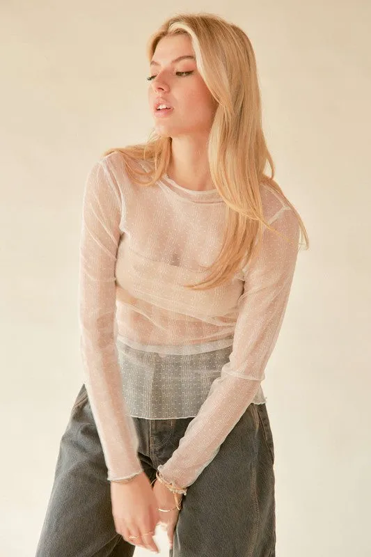 Lace Dotted Sheer Mesh Layering Top