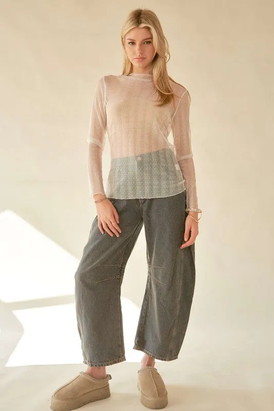 Lace Dotted Sheer Mesh Layering Top