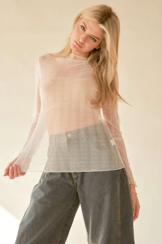 Lace Dotted Sheer Mesh Layering Top