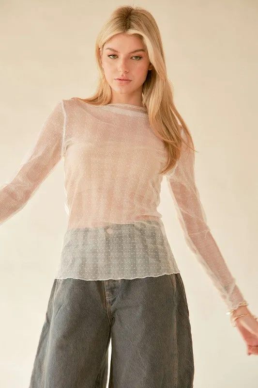 Lace Dotted Sheer Mesh Layering Top