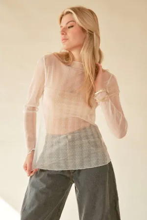 Lace Dotted Sheer Mesh Layering Top