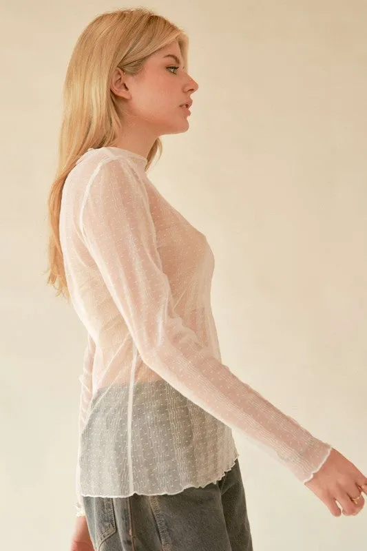 Lace Dotted Sheer Mesh Layering Top