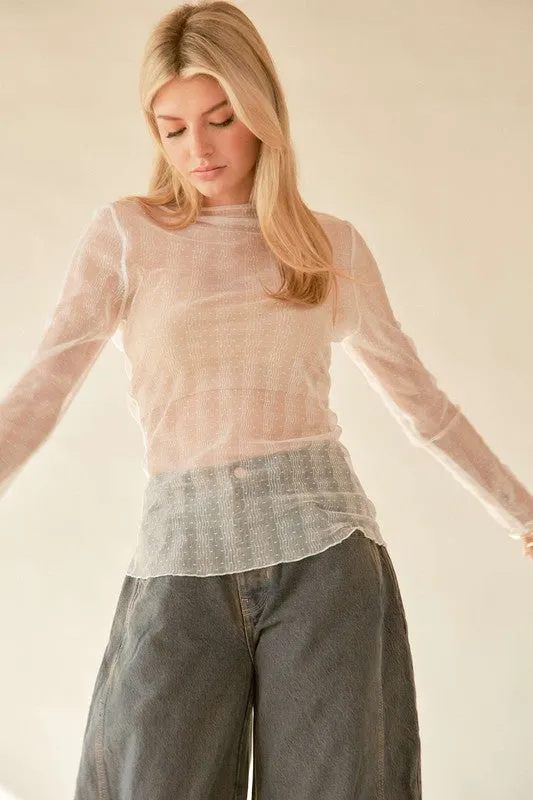 Lace Dotted Sheer Mesh Layering Top