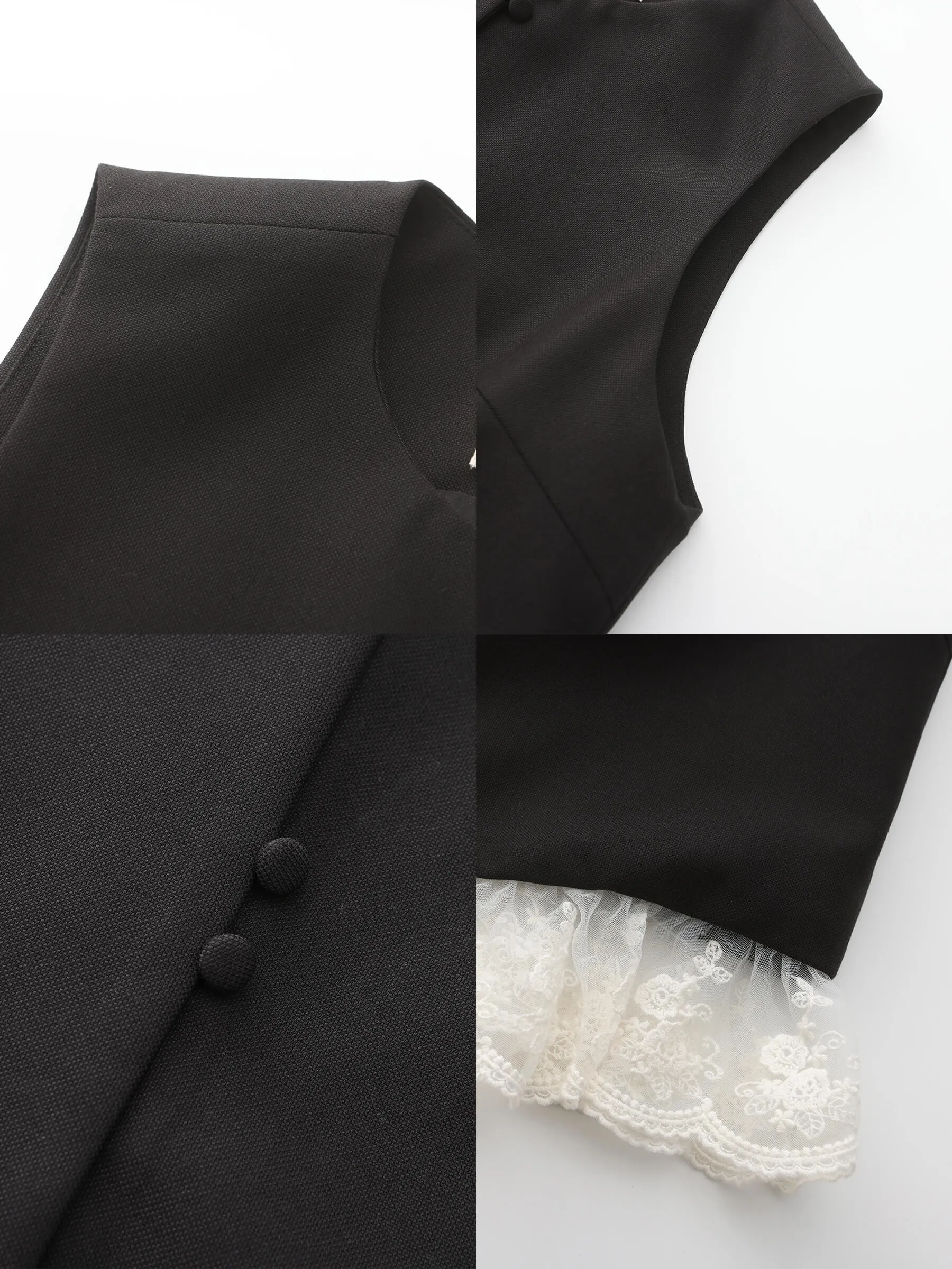 Lace Hem Patchwork Black Tank Top