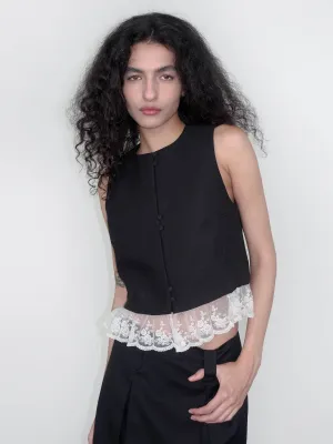Lace Hem Patchwork Black Tank Top