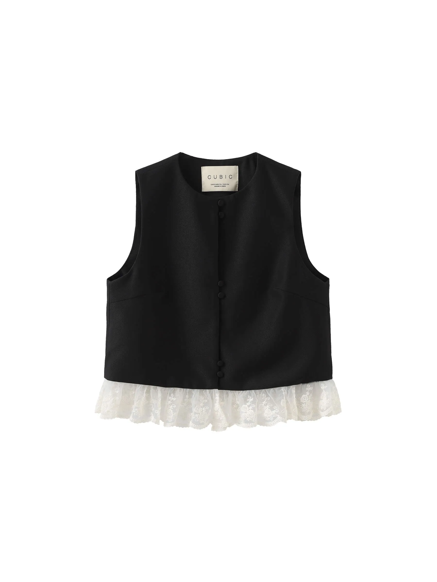 Lace Hem Patchwork Black Tank Top