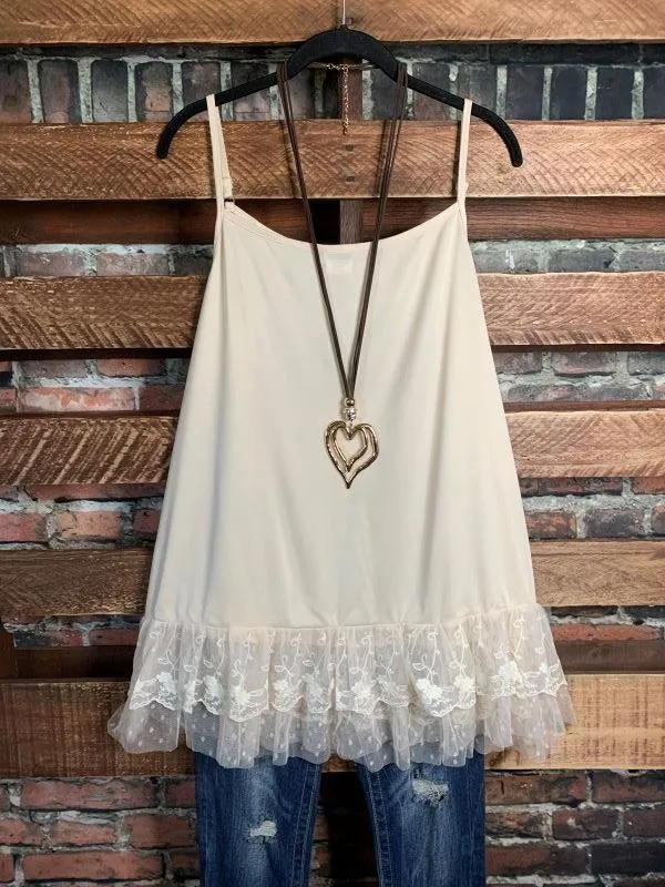 LACE TOP LAYERING SLIP IN BEIGE