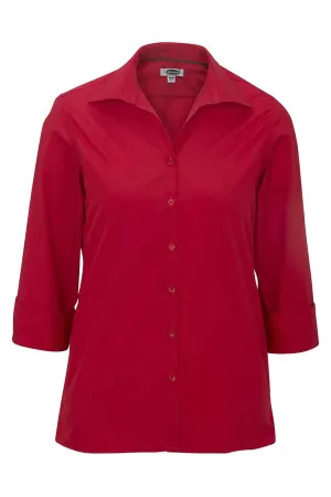Ladies' 3/4 Sleeve Poplin - Red