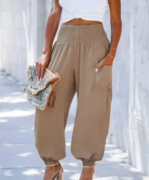Ladies Solid High Waist Loose Style Pants 1043