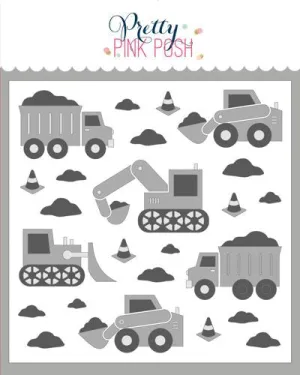 Layered Construction Trucks Stencil