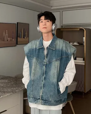 Layered Trend Denim Vest HUD0026